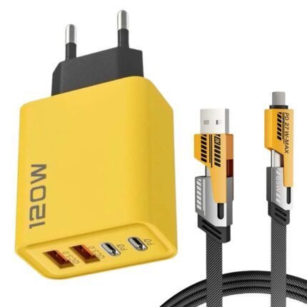 Fast Charging USB-C Charger with Cable – Multi Port Wall Charger Adapter for iPhone & Android