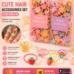 Cute Hair Accessories Set for Girls – Colorful Elastic Hair Ties & Cartoon Hair Bands Box 20 pieces